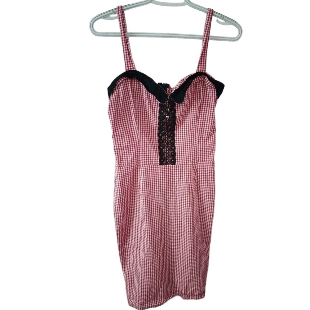 Switchblade Stiletto Rockabilly Gingham/Black Lace Dress